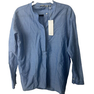 $275 NWT VINCE STRIPE COTTON POPOVER IN CHAMBRAY/OFF WHITE SIZE S Designer C12